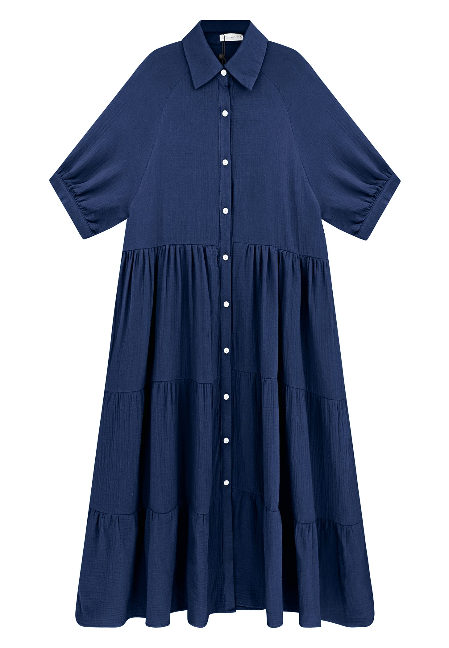 Damen Sommer Baumwolle Halbarm Midikleid mit Taschen