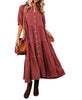 Damen Sommer Baumwolle Halbarm Midikleid mit Taschen