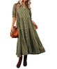 Damen Sommer Baumwolle Halbarm Midikleid mit Taschen