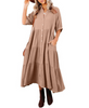 Damen Sommer Baumwolle Halbarm Midikleid mit Taschen